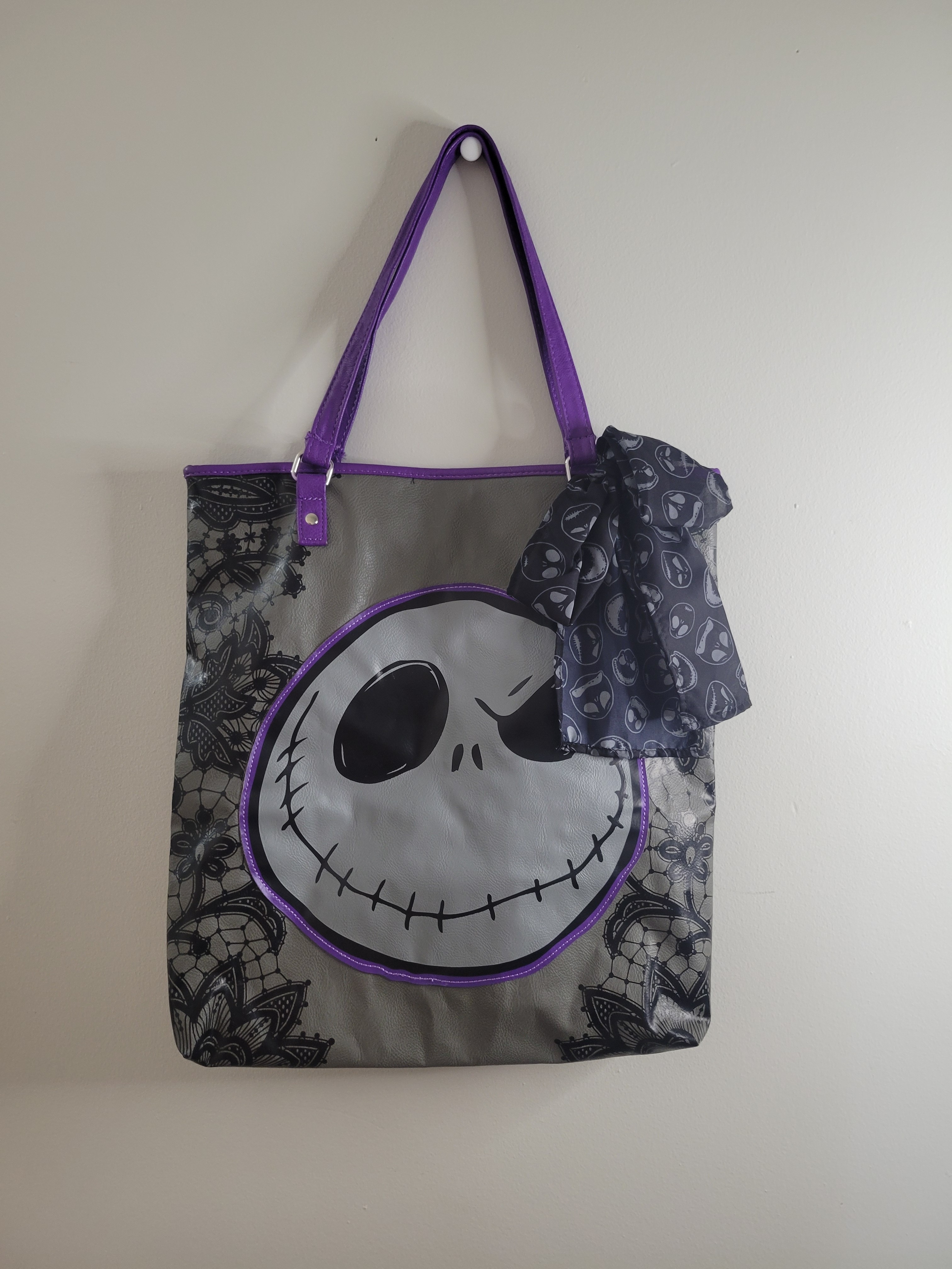 Disneyparks Nightmare Before Christmas Gray Tote With Purple Trim